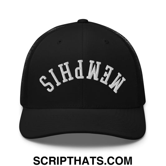 Upside Down Memphis Embroidered Mesh Trucker Hat Black
