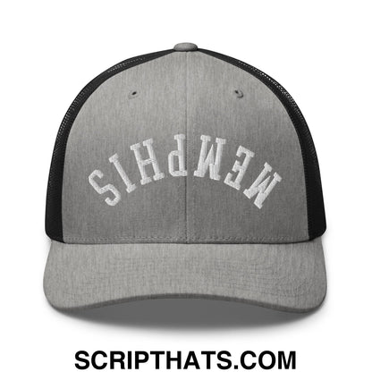 Upside Down Memphis Embroidered Mesh Trucker Hat Heather Black
