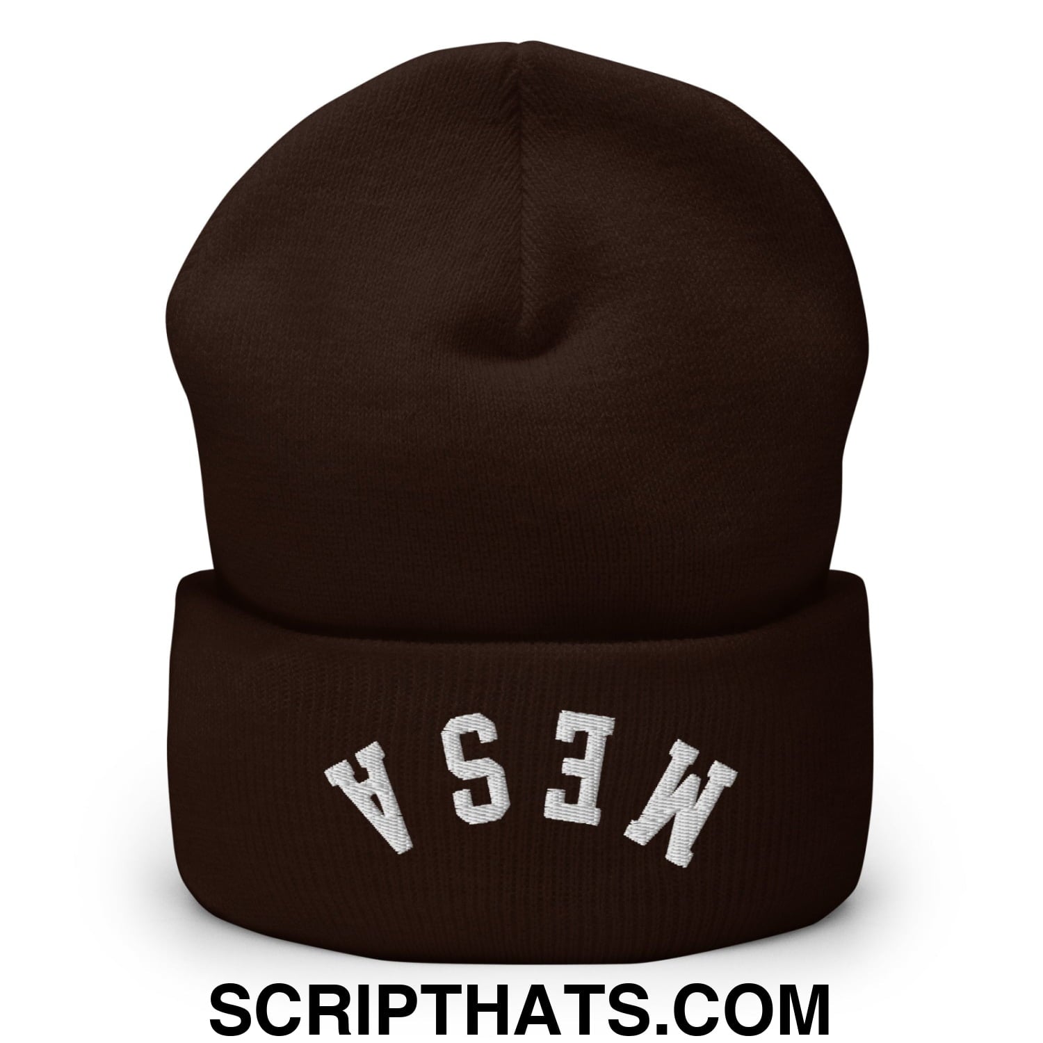 Upside Down Mesa Embroidered Cuffed Knit Beanie Brown