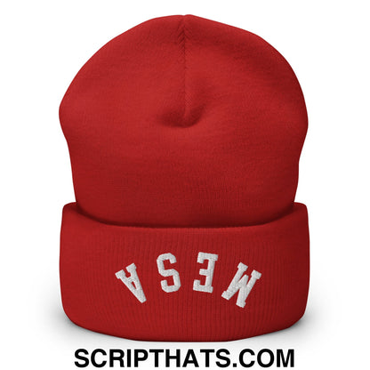 Upside Down Mesa Embroidered Cuffed Knit Beanie Red