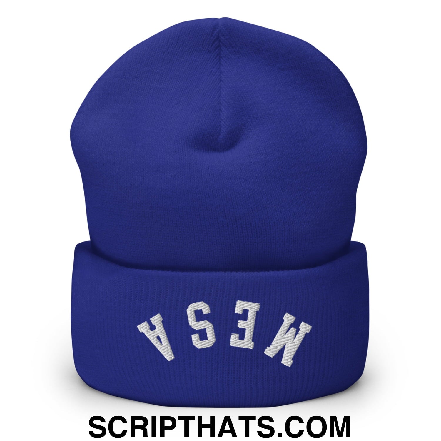 Upside Down Mesa Embroidered Cuffed Knit Beanie Royal