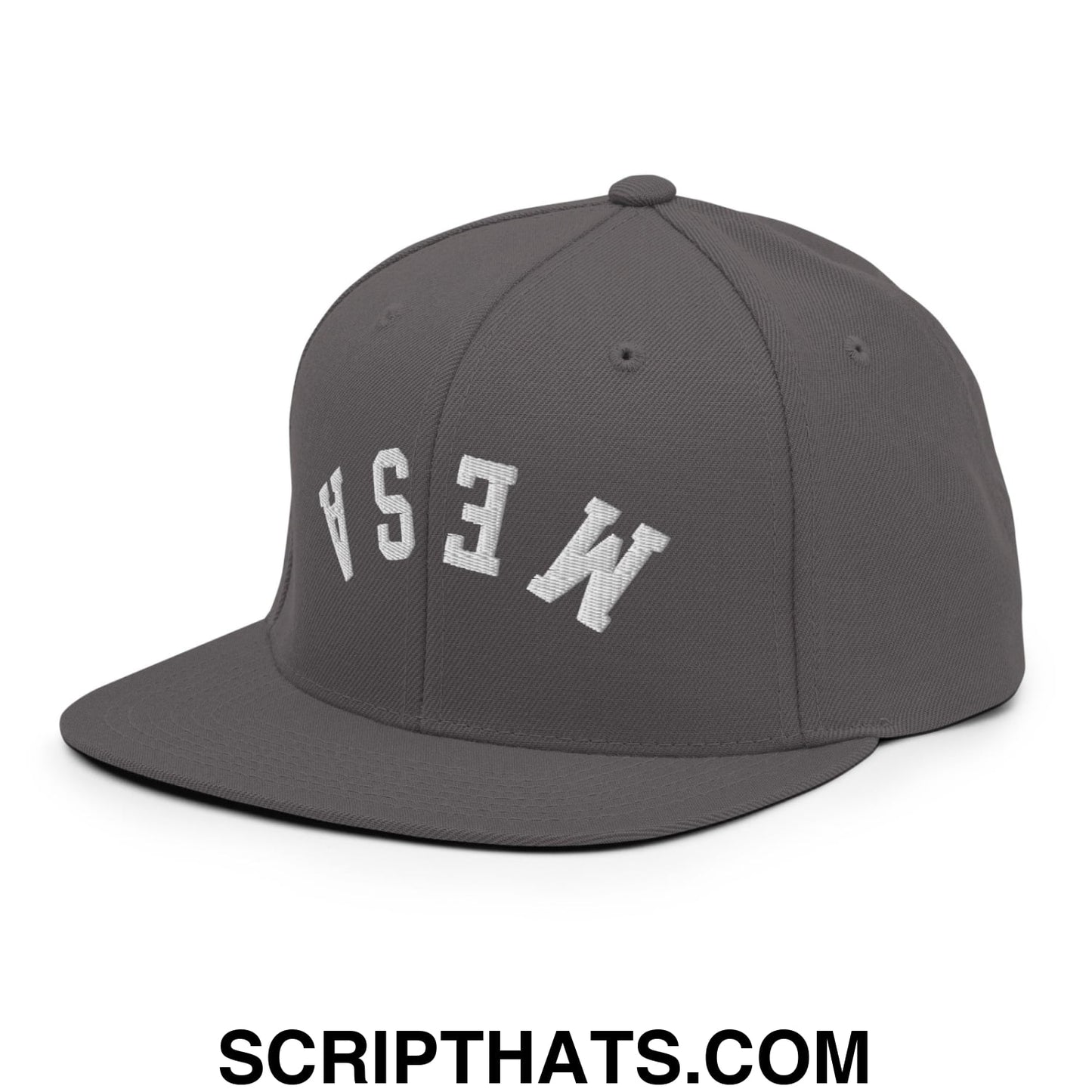 Upside Down Mesa Embroidered Flat Brim Bill Snapback Hat Dark Grey