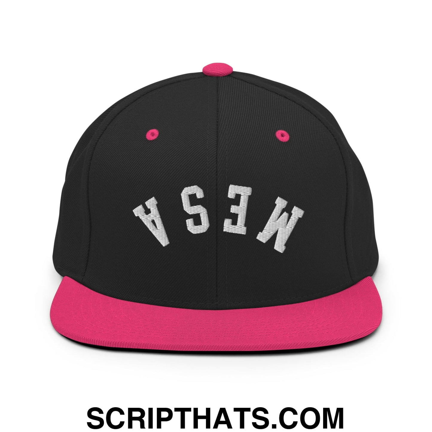 Upside Down Mesa Embroidered Flat Brim Bill Snapback Hat Black Neon Pink