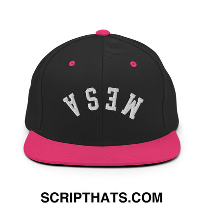 Upside Down Mesa Embroidered Flat Brim Bill Snapback Hat Black Neon Pink