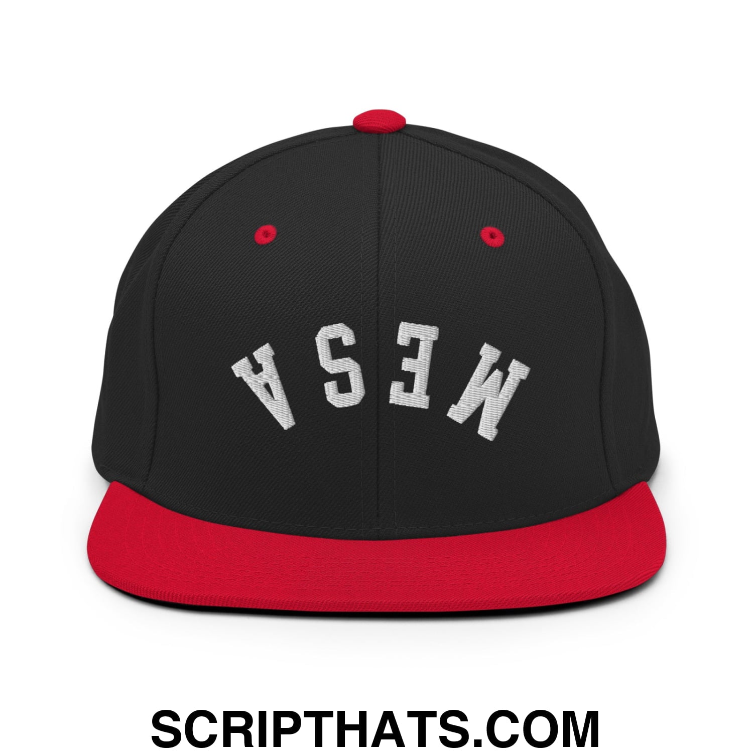 Upside Down Mesa Embroidered Flat Brim Bill Snapback Hat Black Red