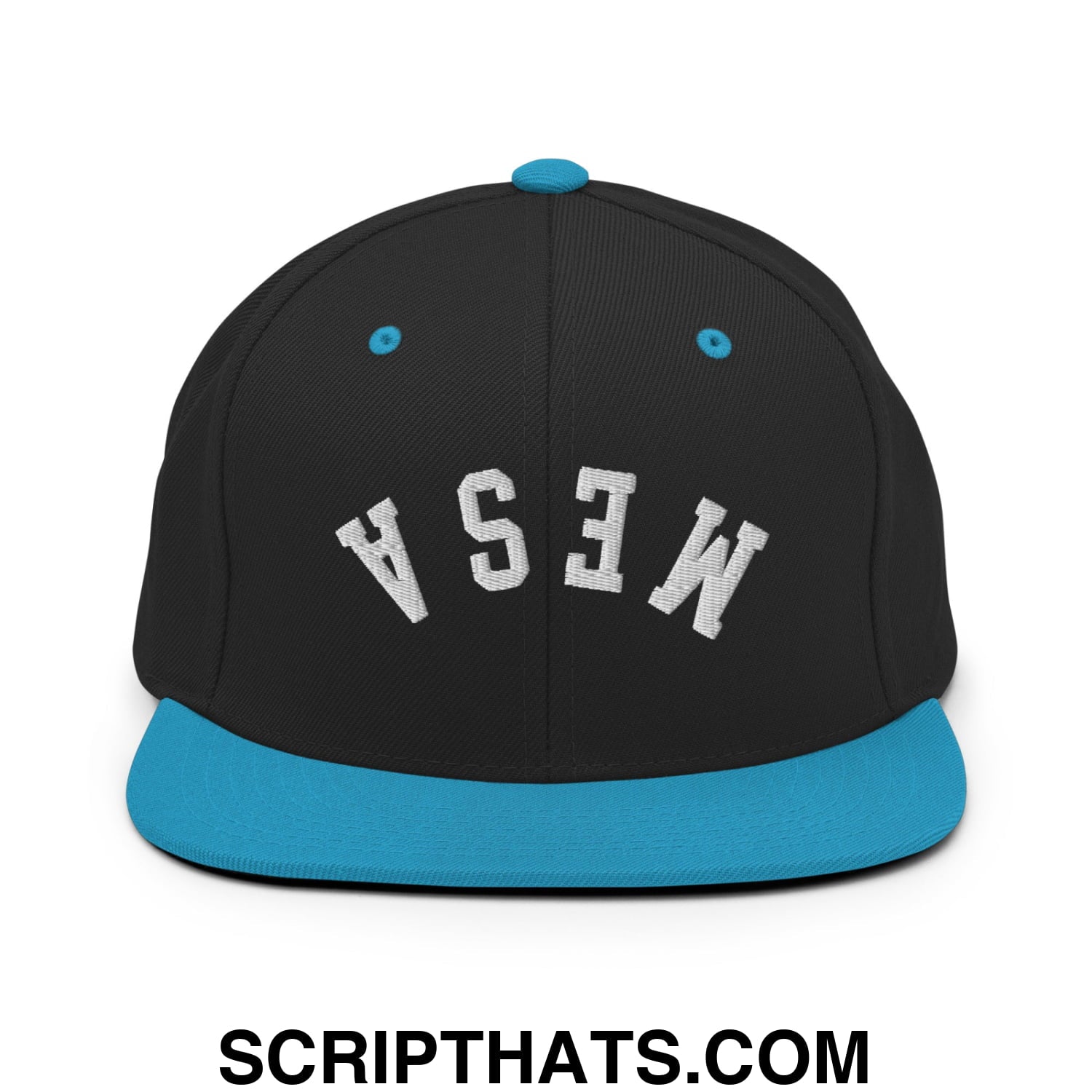 Upside Down Mesa Embroidered Flat Brim Bill Snapback Hat Black Teal