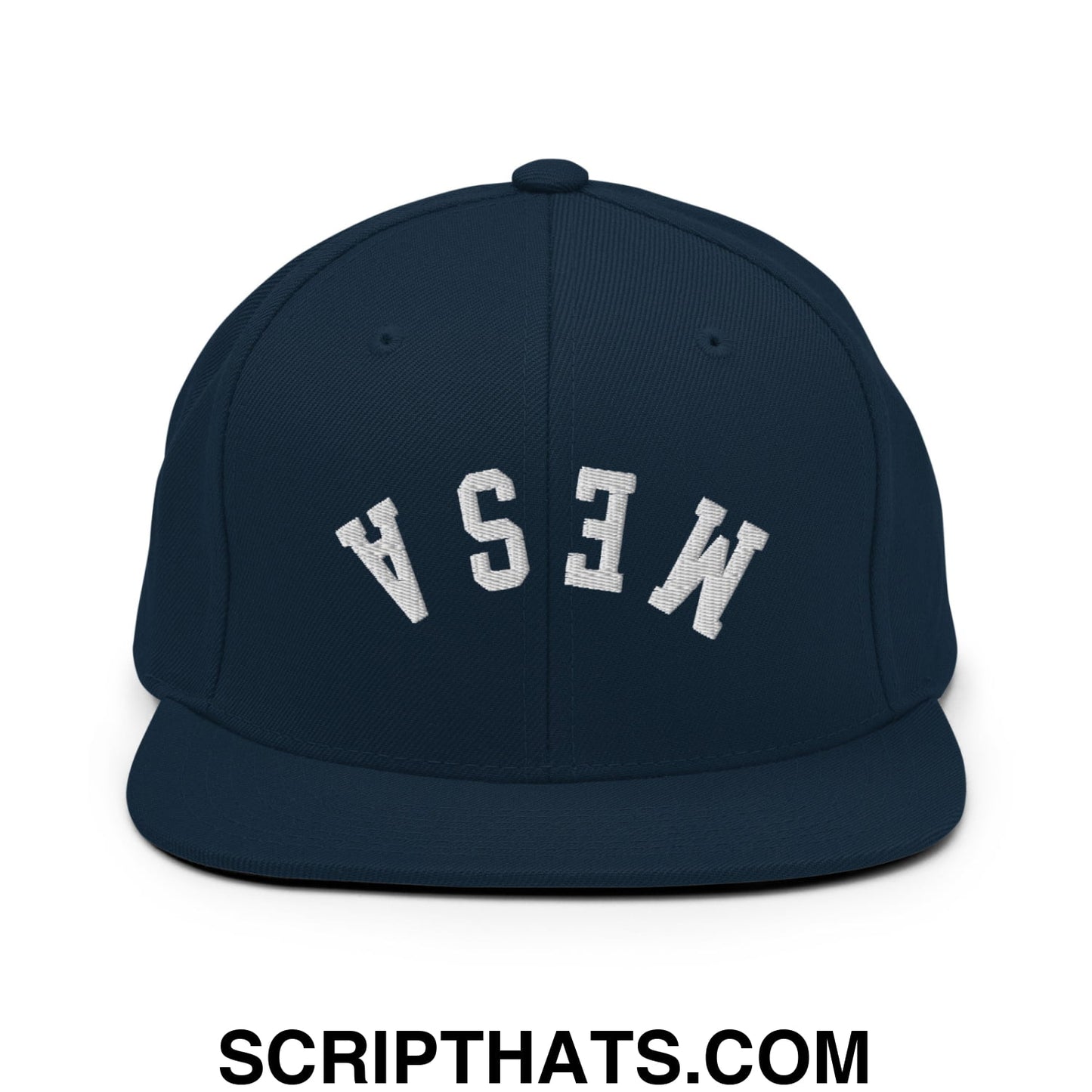 Upside Down Mesa Embroidered Flat Brim Bill Snapback Hat Dark Navy