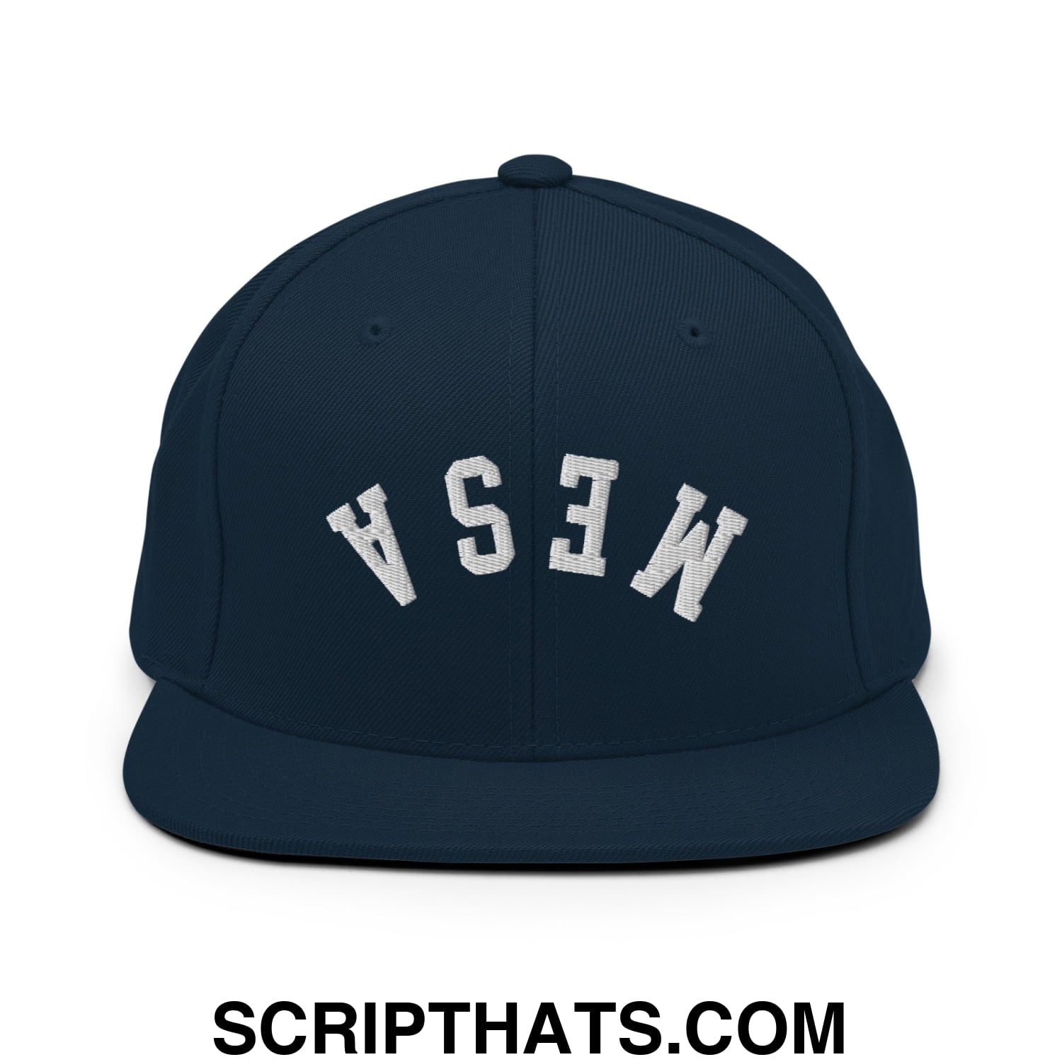 Upside Down Mesa Embroidered Flat Brim Bill Snapback Hat Dark Navy