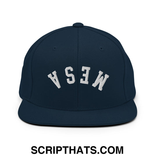 Upside Down Mesa Embroidered Flat Brim Bill Snapback Hat Dark Navy