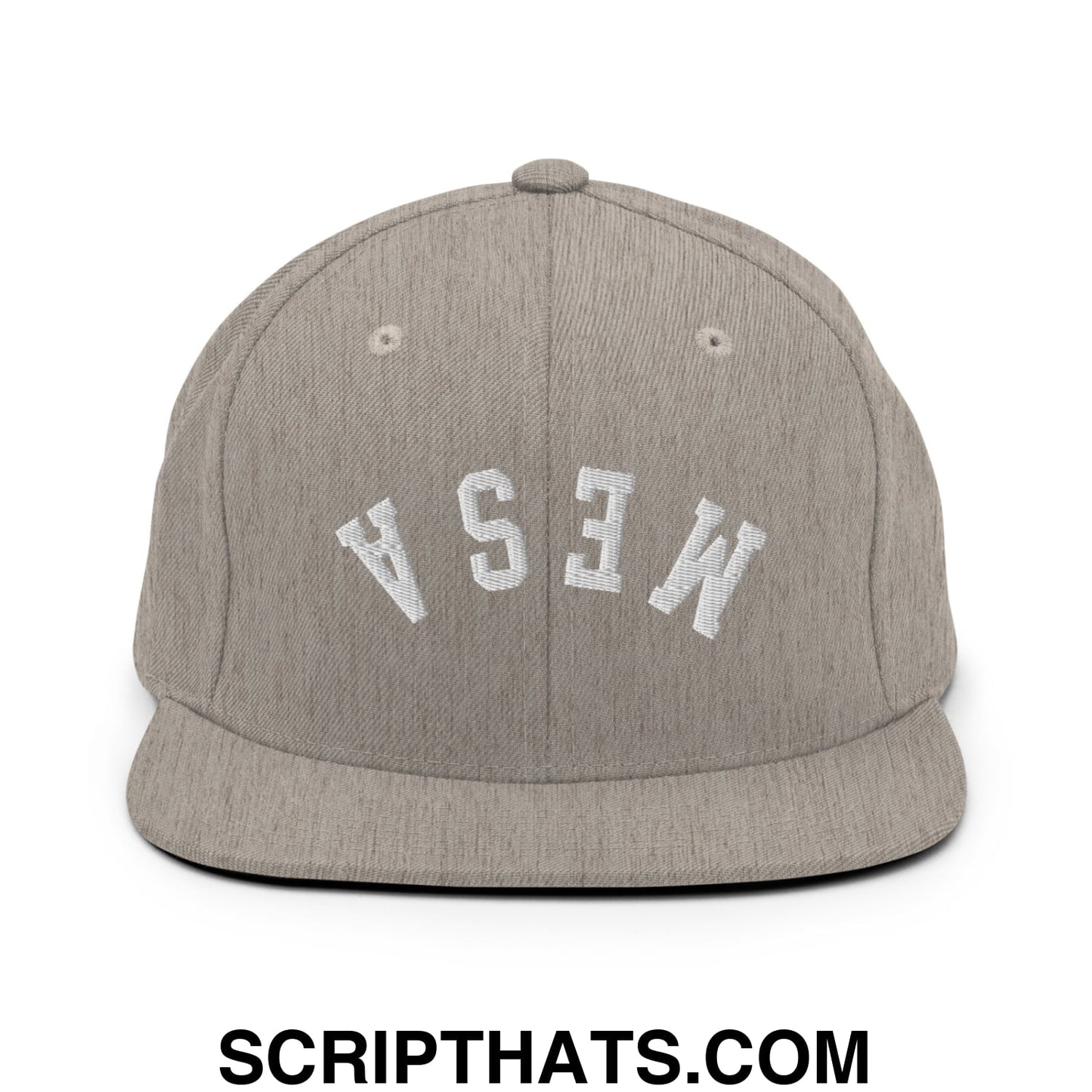 Upside Down Mesa Embroidered Flat Brim Bill Snapback Hat Heather Grey