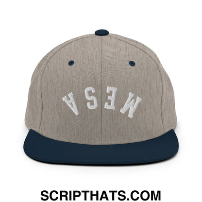 Upside Down Mesa Embroidered Flat Brim Bill Snapback Hat Heather Grey Navy