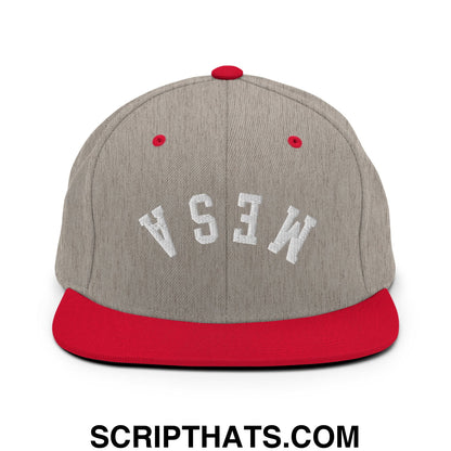 Upside Down Mesa Embroidered Flat Brim Bill Snapback Hat Heather Grey Red
