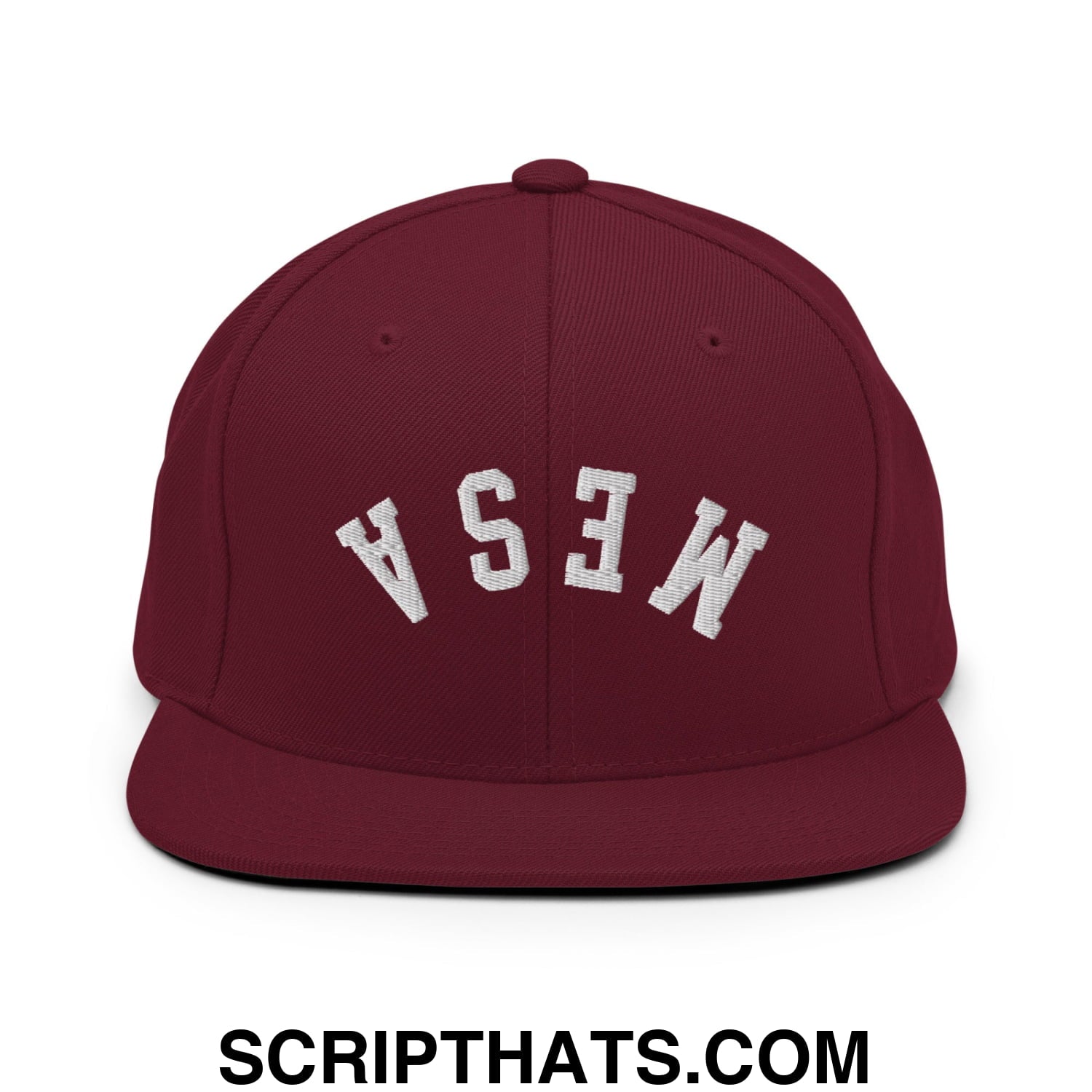 Upside Down Mesa Embroidered Flat Brim Bill Snapback Hat Maroon