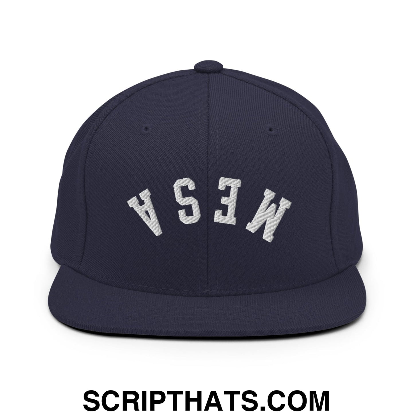 Upside Down Mesa Embroidered Flat Brim Bill Snapback Hat Navy