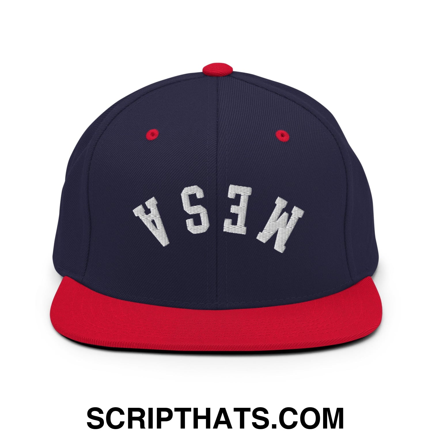 Upside Down Mesa Embroidered Flat Brim Bill Snapback Hat Navy Red