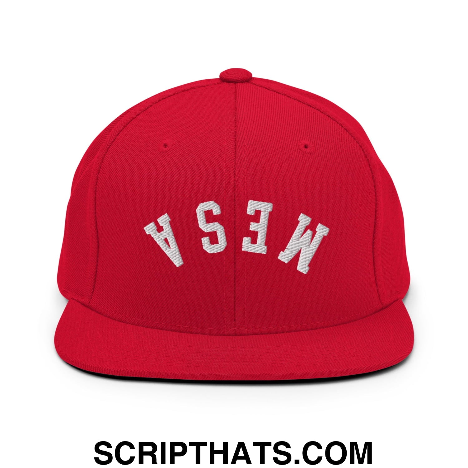 Upside Down Mesa Embroidered Flat Brim Bill Snapback Hat Red
