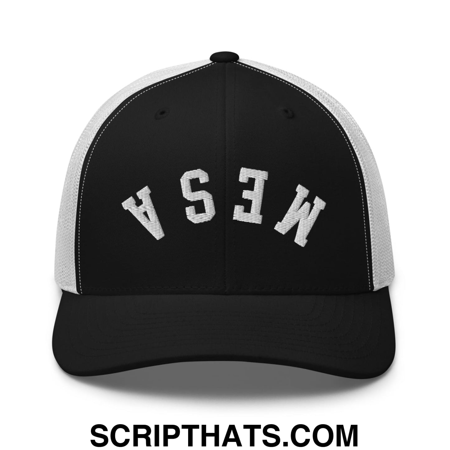 Upside Down Mesa Embroidered Mesh Trucker Hat Black White