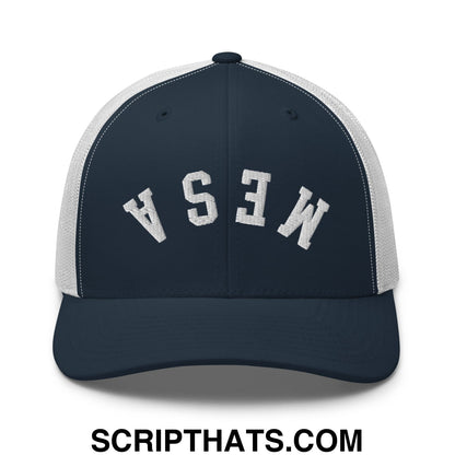 Upside Down Mesa Embroidered Mesh Trucker Hat Navy White