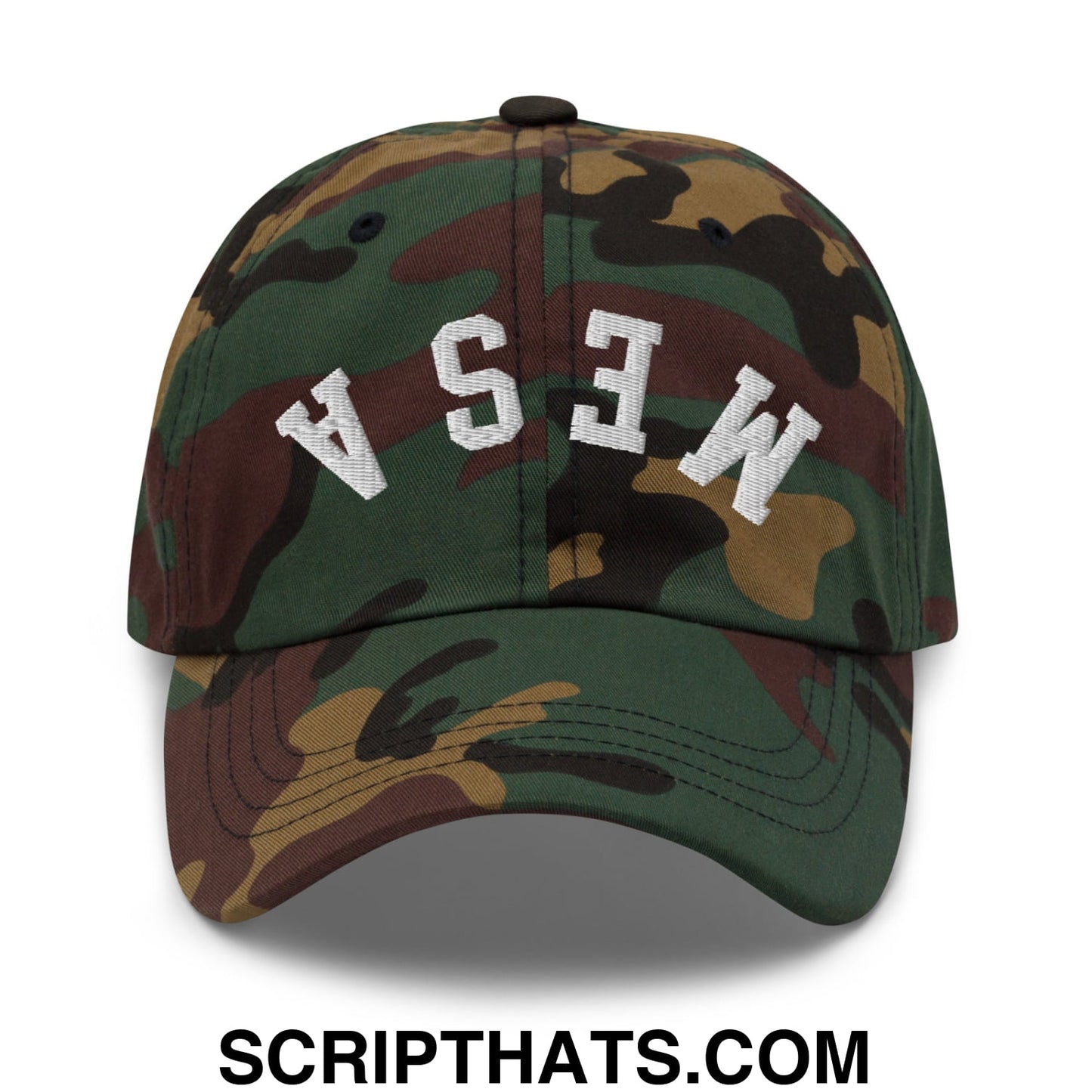 Upside Down Mesa Embroidered Unstructured Dad Hat Green Camo