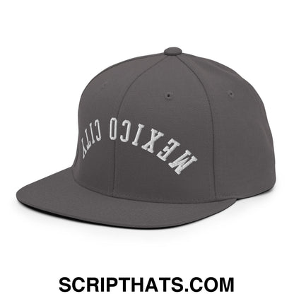 Upside Down Mexico City Embroidered Flat Bill Brim Snapback Hat Dark Grey