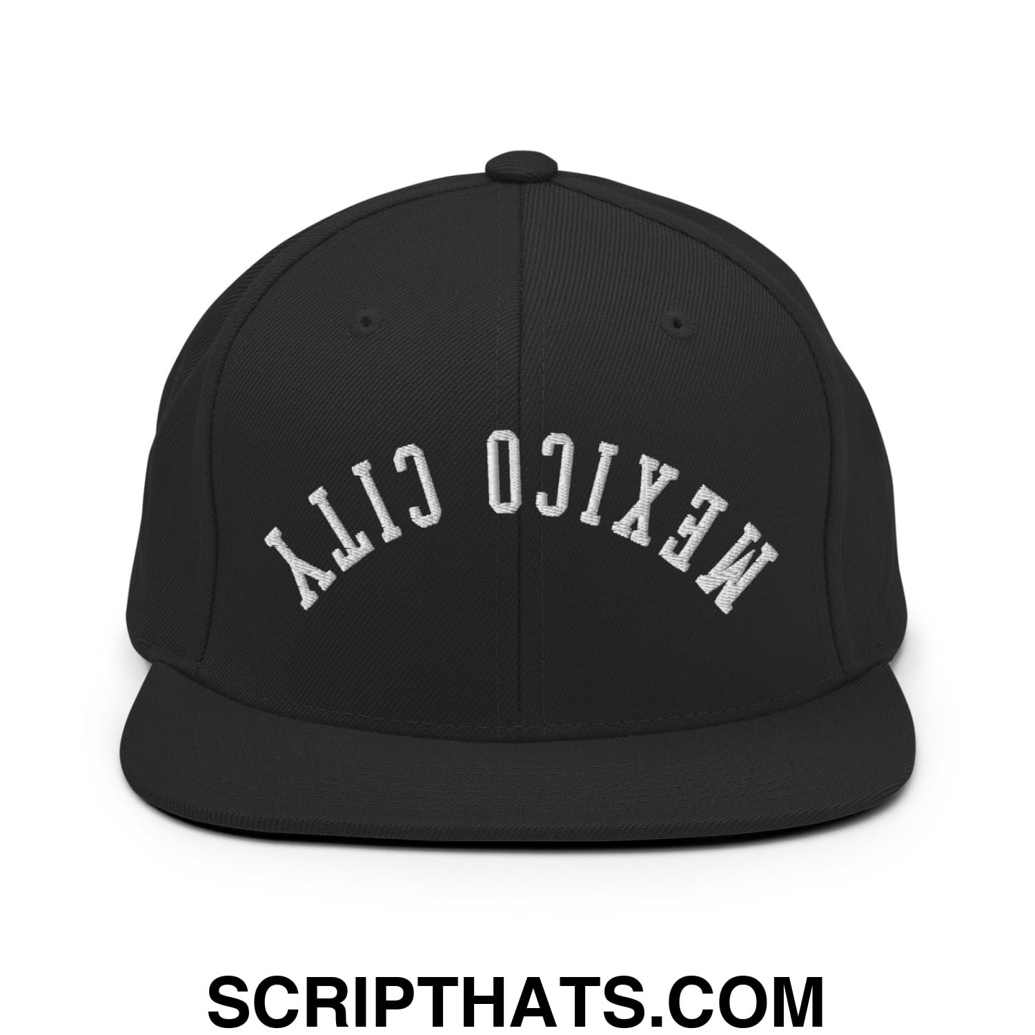 Upside Down Mexico City Embroidered Flat Bill Brim Snapback Hat Black