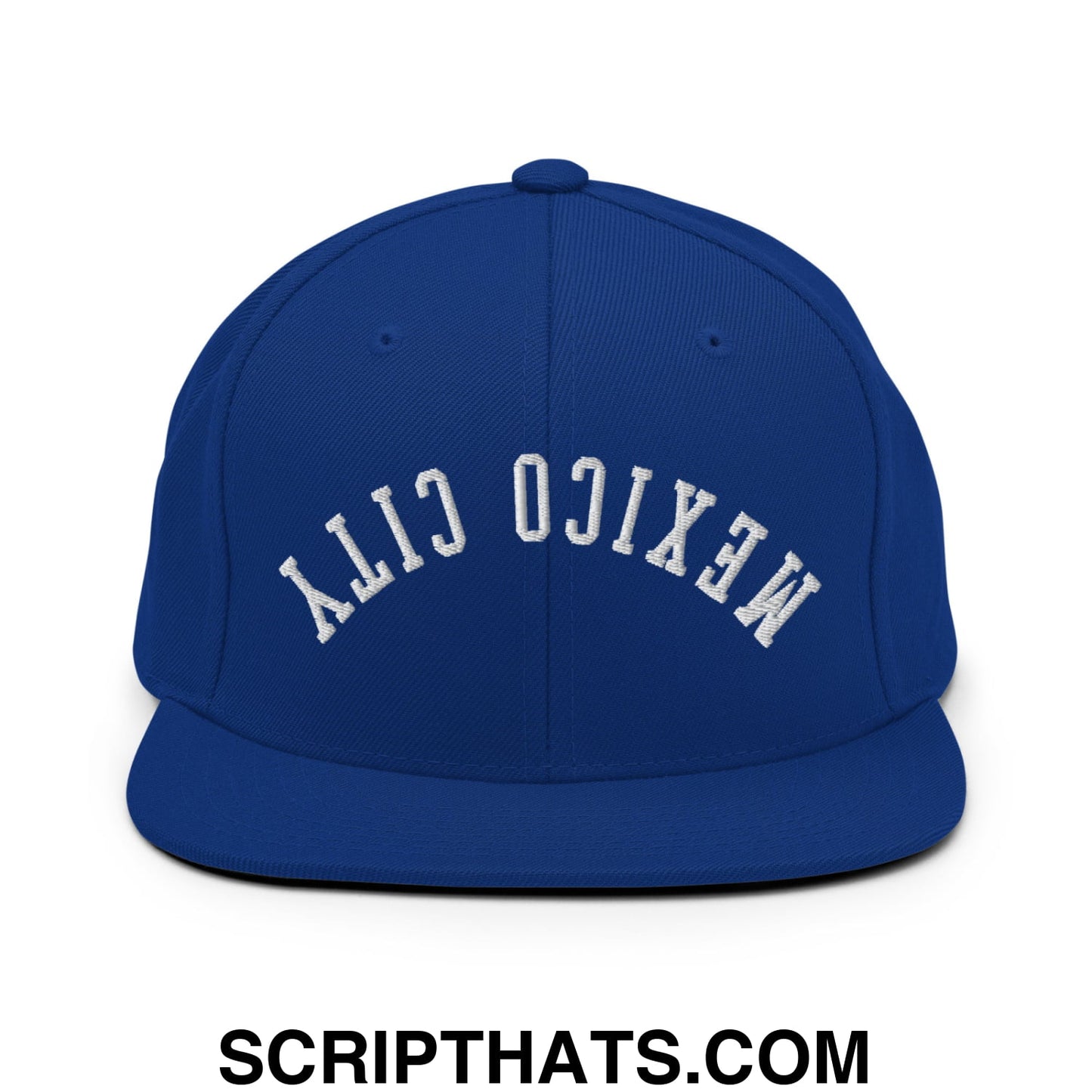 Upside Down Mexico City Embroidered Flat Bill Brim Snapback Hat Royal Blue