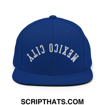 Upside Down Mexico City Embroidered Flat Bill Brim Snapback Hat Royal Blue