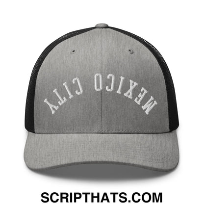 Upside Down Mexico City Embroidered Mesh Trucker Hat Heather Black