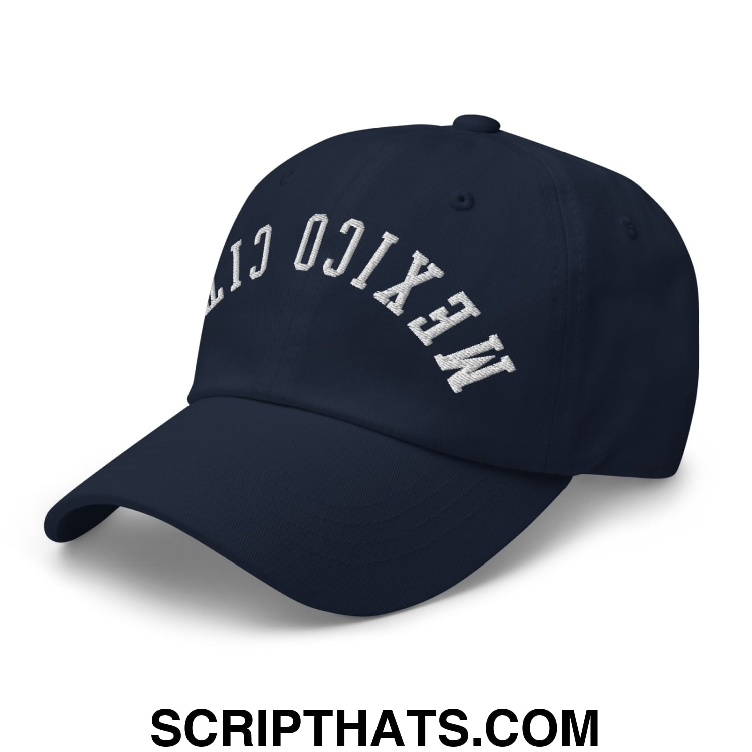 Upside Down Mexico City Embroidered Unstructured Dad Hat Navy