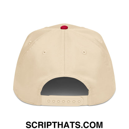 Beige upside down mexico embroidered baseball snapback hat with red button and adjustable strap shown from back