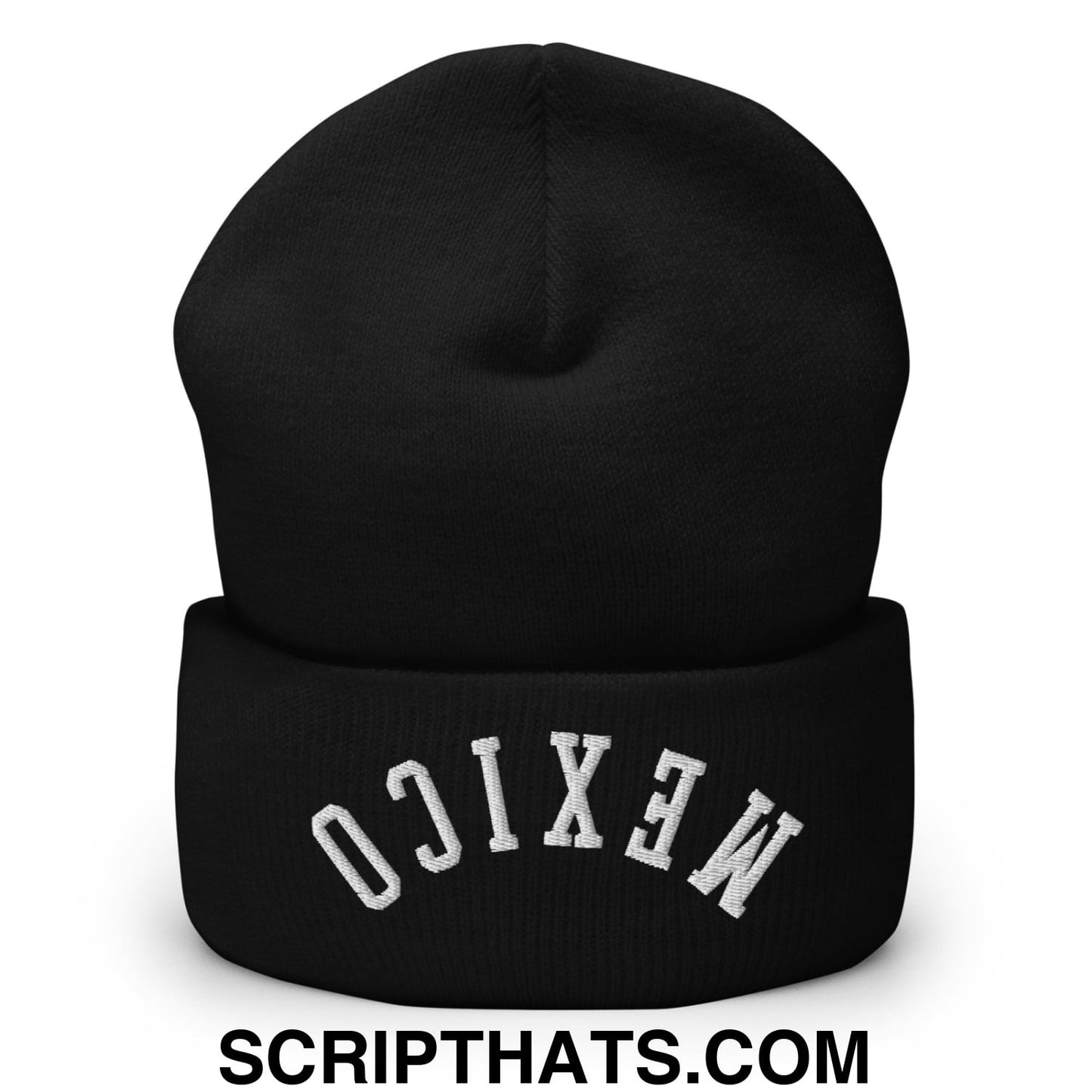 Upside Down Mexico Embroidered Cuffed Knit Beanie Black