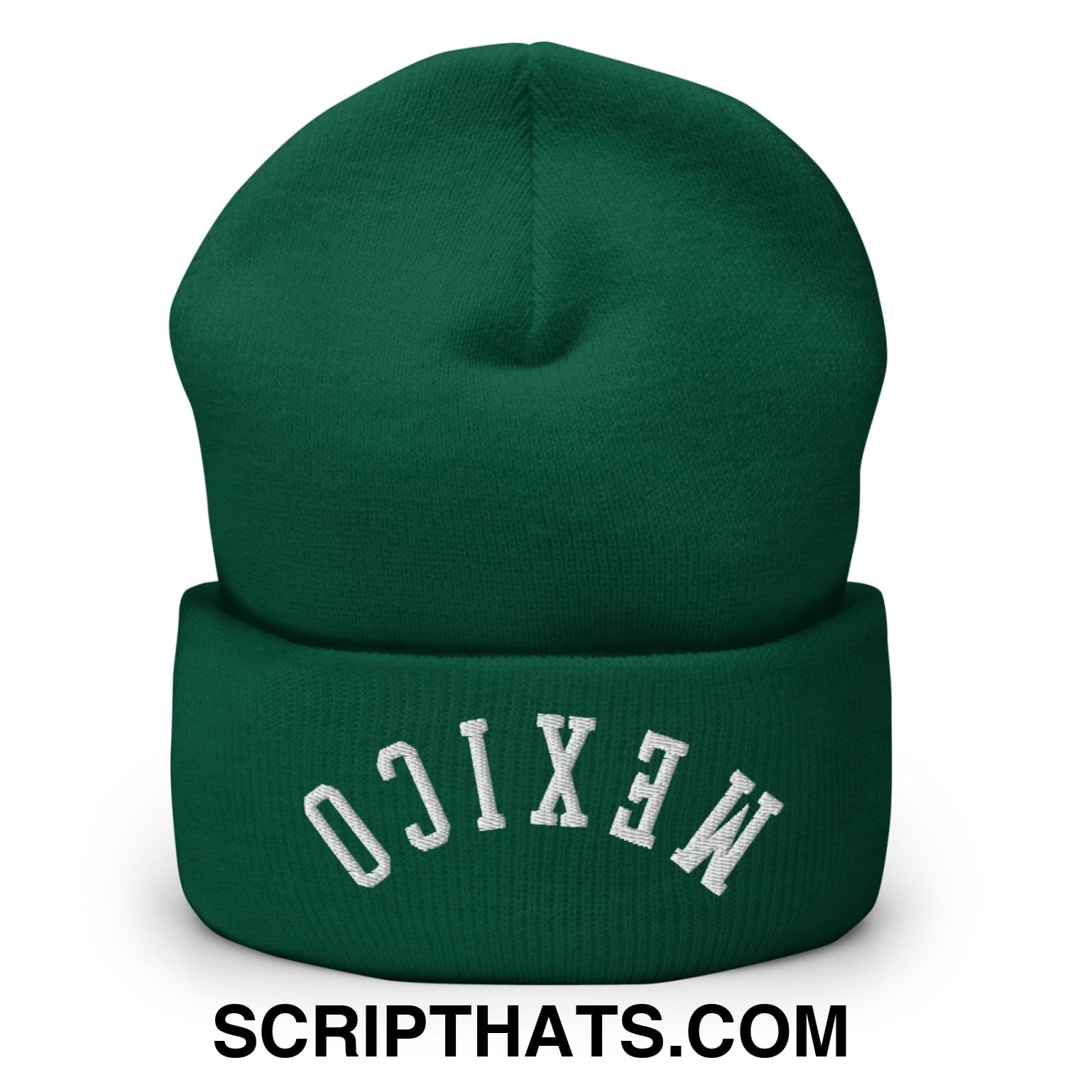 Upside Down Mexico Embroidered Cuffed Knit Beanie Spruce