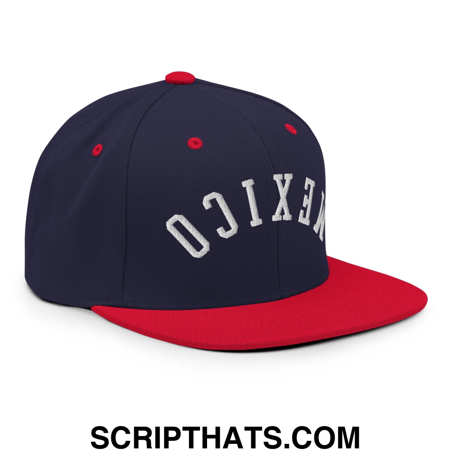 Upside Down Mexico Embroidered Flat Bill Brim Snapback Hat Navy Red