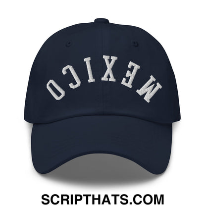 Upside Down Mexico Embroidered Unstructured Dad Hat Navy