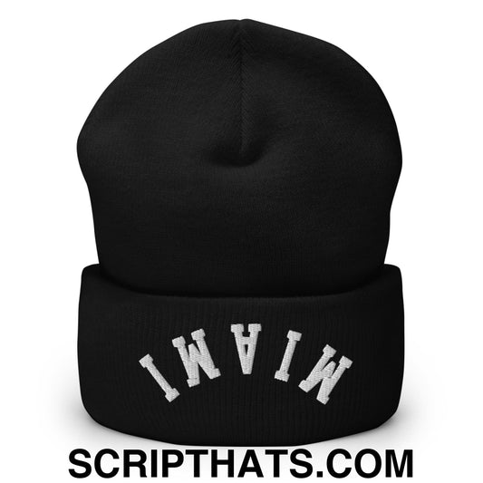 Upside Down Miami Embroidered Cuffed Knit Beanie Black