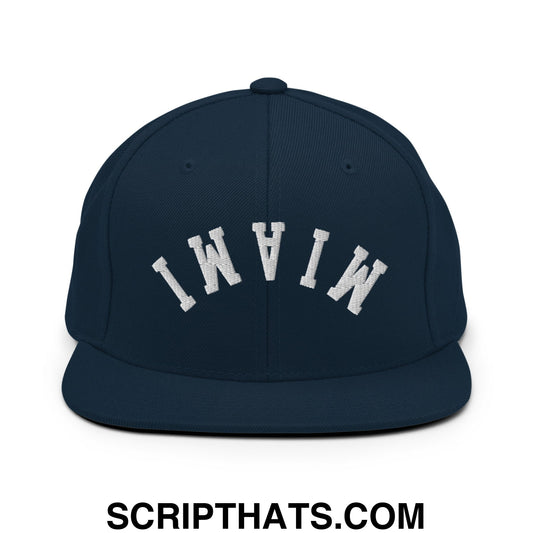 Upside Down Miami Embroidered Flat Bill Brim Snapback Hat Dark Navy