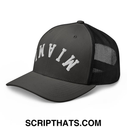 Upside Down Miami Embroidered Mesh Trucker Hat Charcoal Black