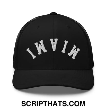 Upside Down Miami Embroidered Mesh Trucker Hat Black