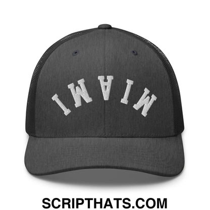 Upside Down Miami Embroidered Mesh Trucker Hat Dark Heather Gray