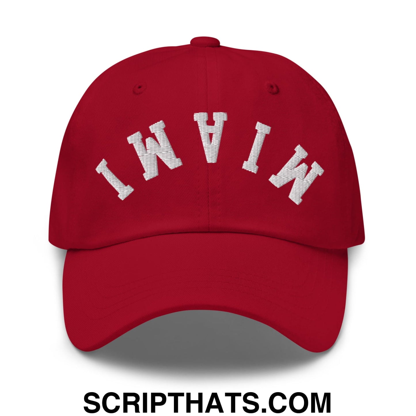 Upside Down Miami Embroidered Unstructured Dad Hat Cranberry