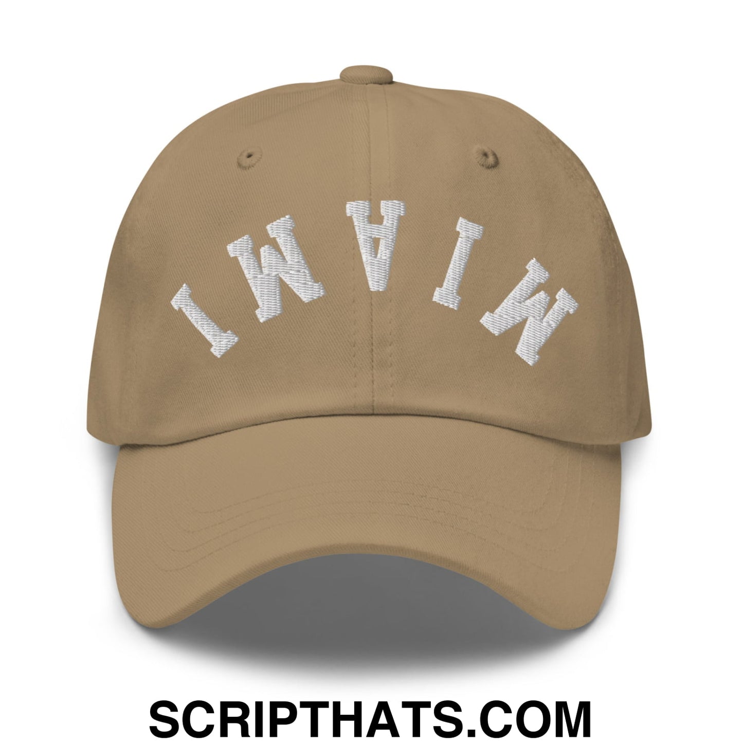 Upside Down Miami Embroidered Unstructured Dad Hat Khaki