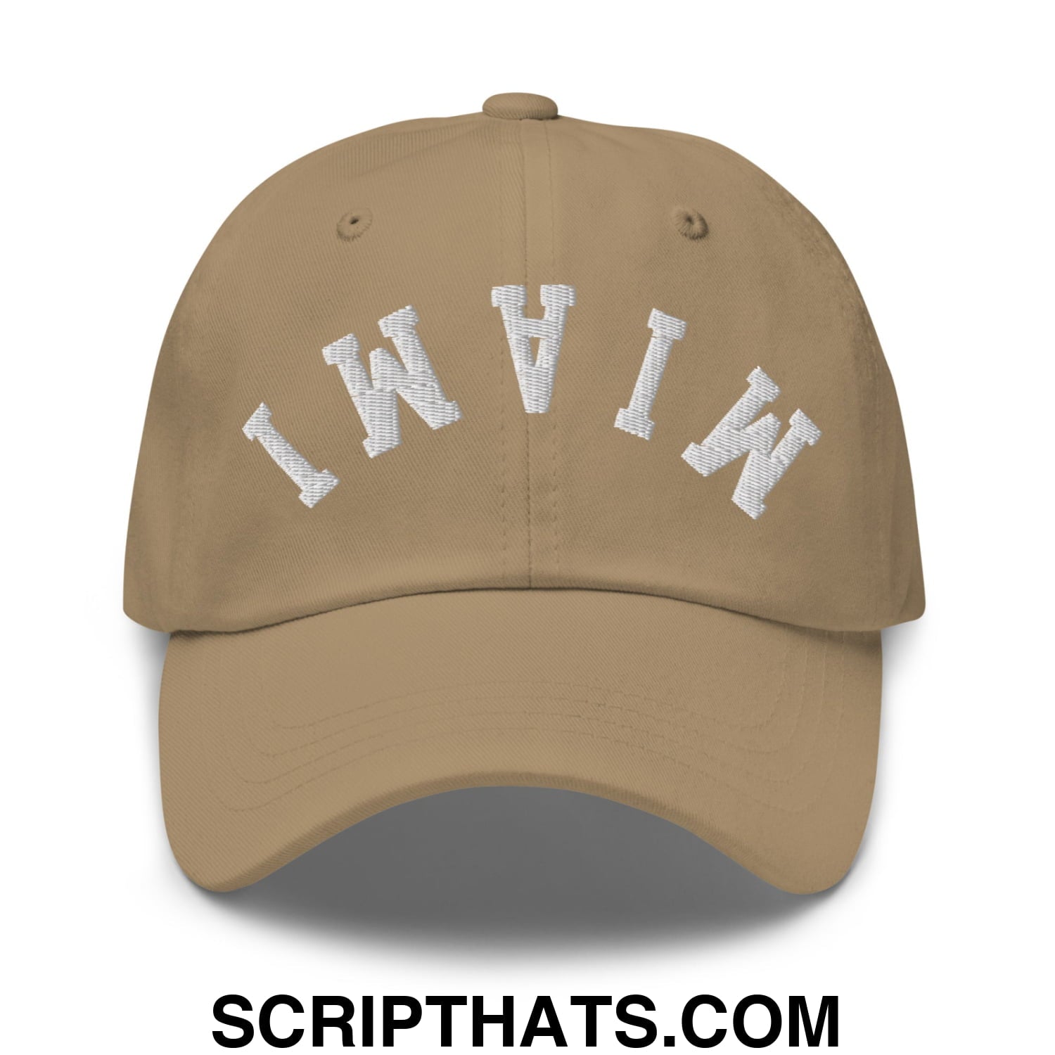 Upside Down Miami Embroidered Unstructured Dad Hat Khaki