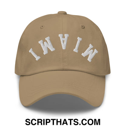 Upside Down Miami Embroidered Unstructured Dad Hat Khaki