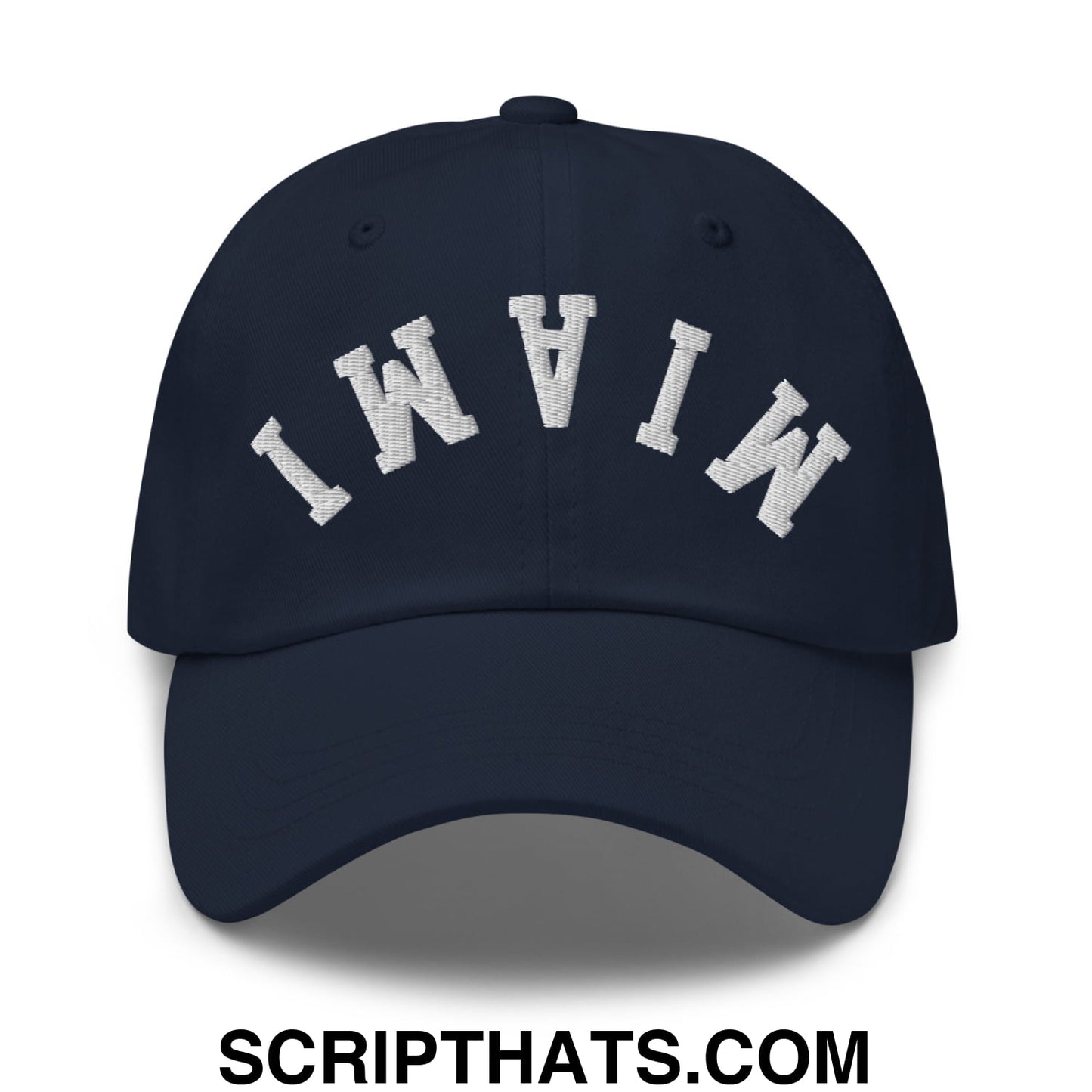 Upside Down Miami Embroidered Unstructured Dad Hat Navy