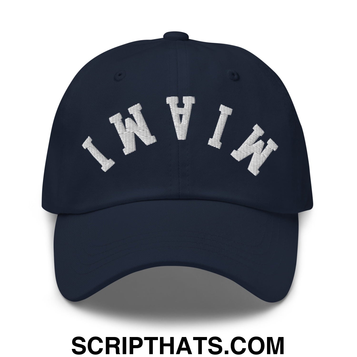 Upside Down Miami Embroidered Unstructured Dad Hat Navy