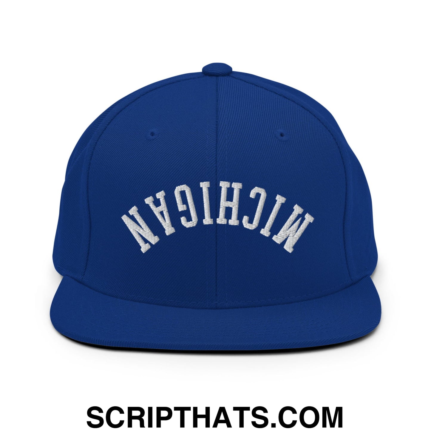 Upside Down Michigan Embroidered Flat Bill Brim Snapback Hat Royal Blue