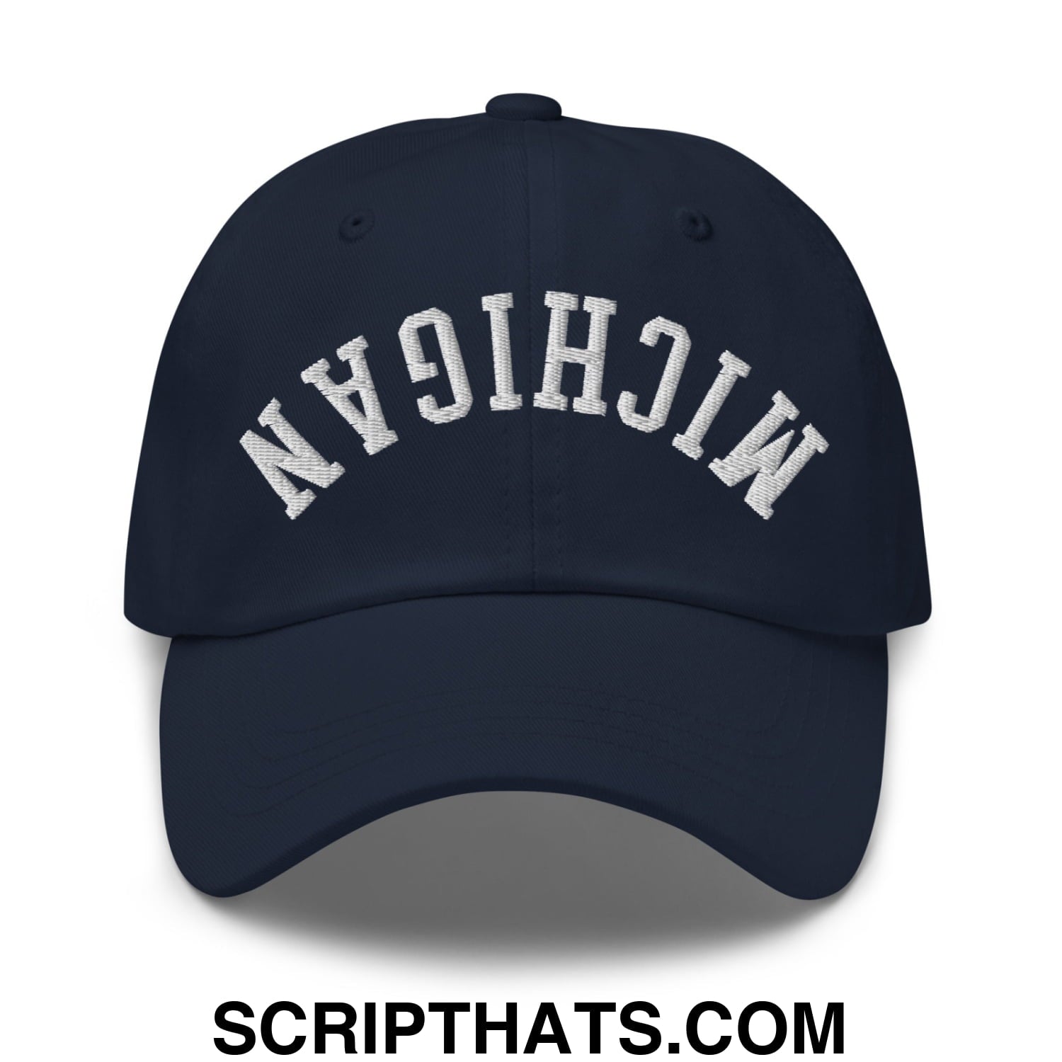 Upside Down Michigan Embroidered Unstructured Dad Hat Navy