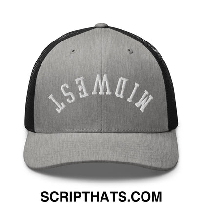 Upside Down Midwest Embroidered Mesh Trucker Hat Heather Black
