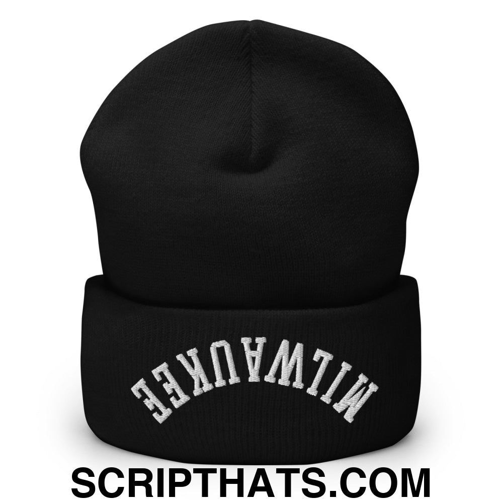 Upside Down Milwaukee Embroidered Cuffed Knit Beanie Black