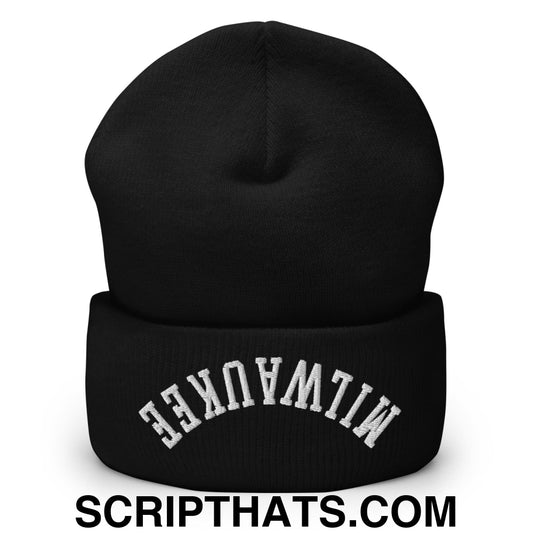 Upside Down Milwaukee Embroidered Cuffed Knit Beanie Black